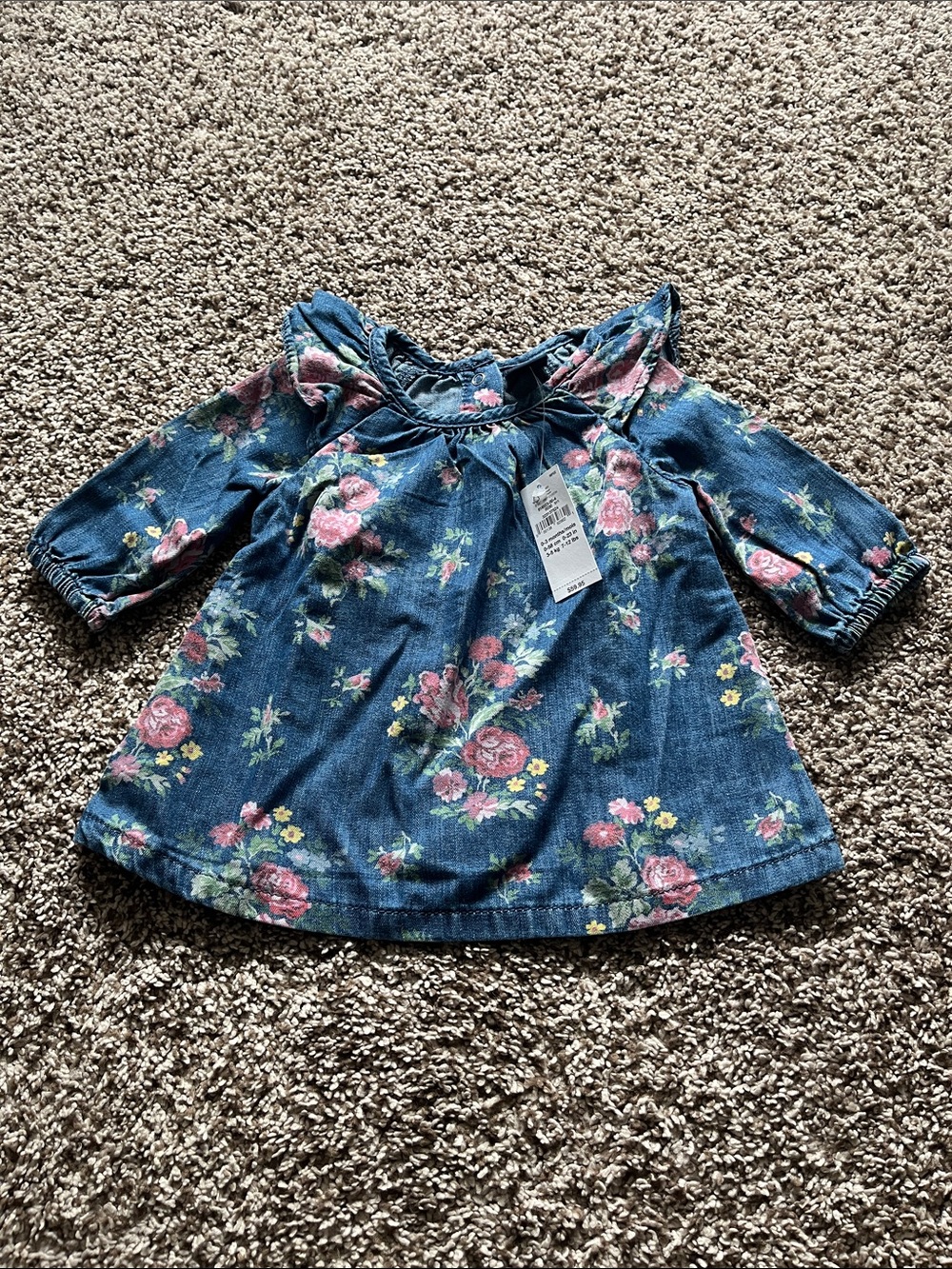 Baby Girl Floral Denim Tunic Dress Size 0-3 Months